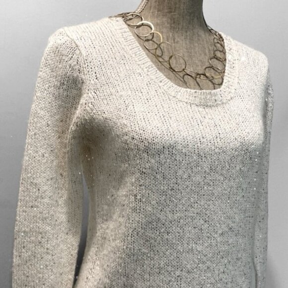 White Long Sleeve Sequin Sweater Size Medium - Picture 2 of 13